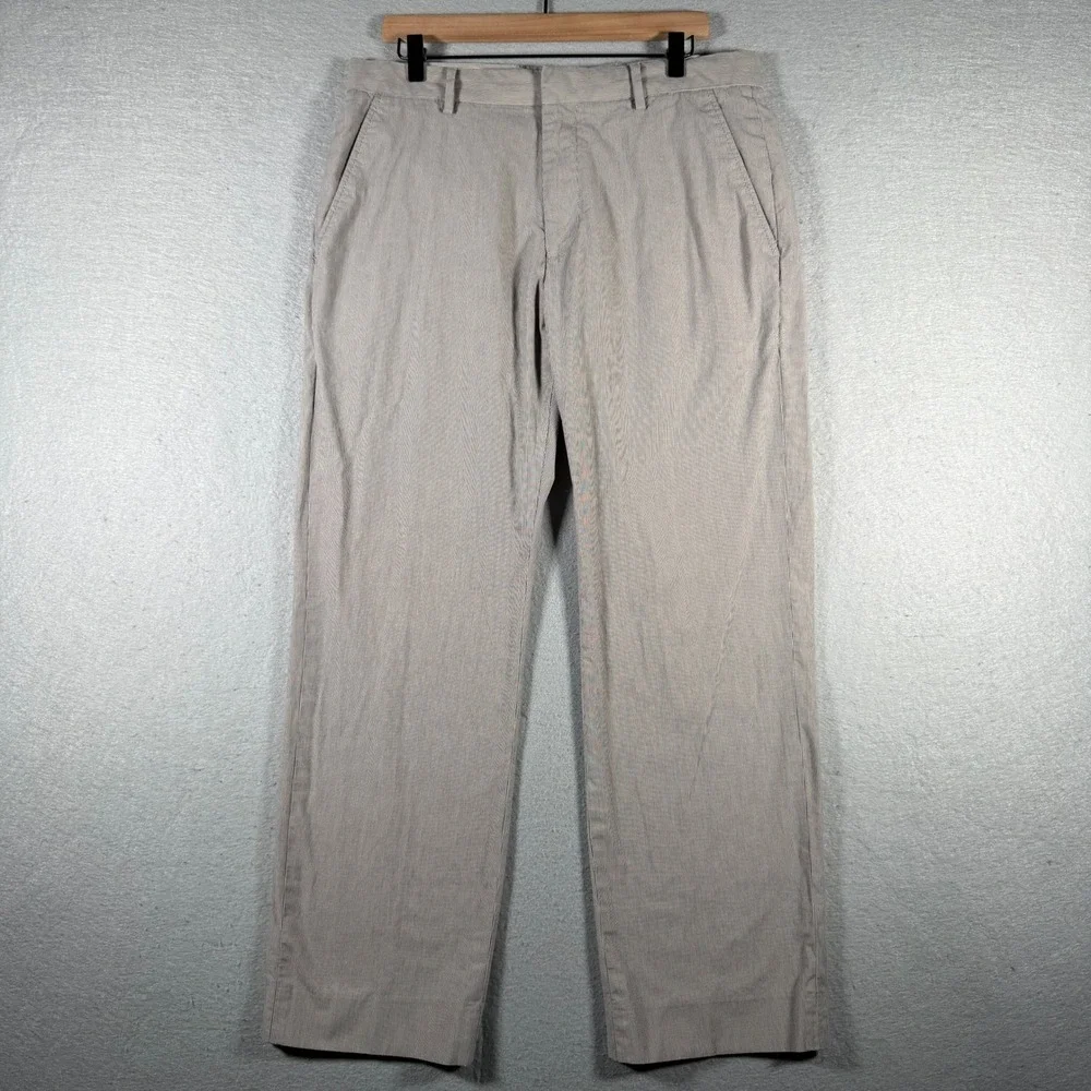 Banana Republic Mens 34x30 Tan White‎ Micro Stripe Cotton Chino Pants 830726-00